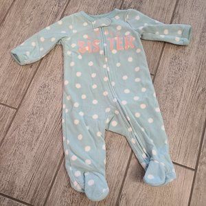 🏷 3/$15 or 5/$20 Carter's baby girl warm footed pajamas blue "Little sister" 3M
